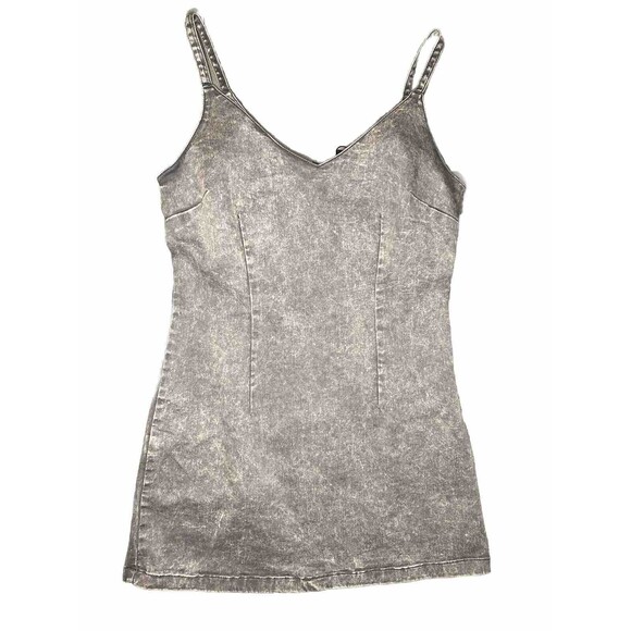 New Look Dress Womens 12 Petite Gray Denim V Neck BodyCon Lightweight‎ Tank Acid - Picture 1 of 13